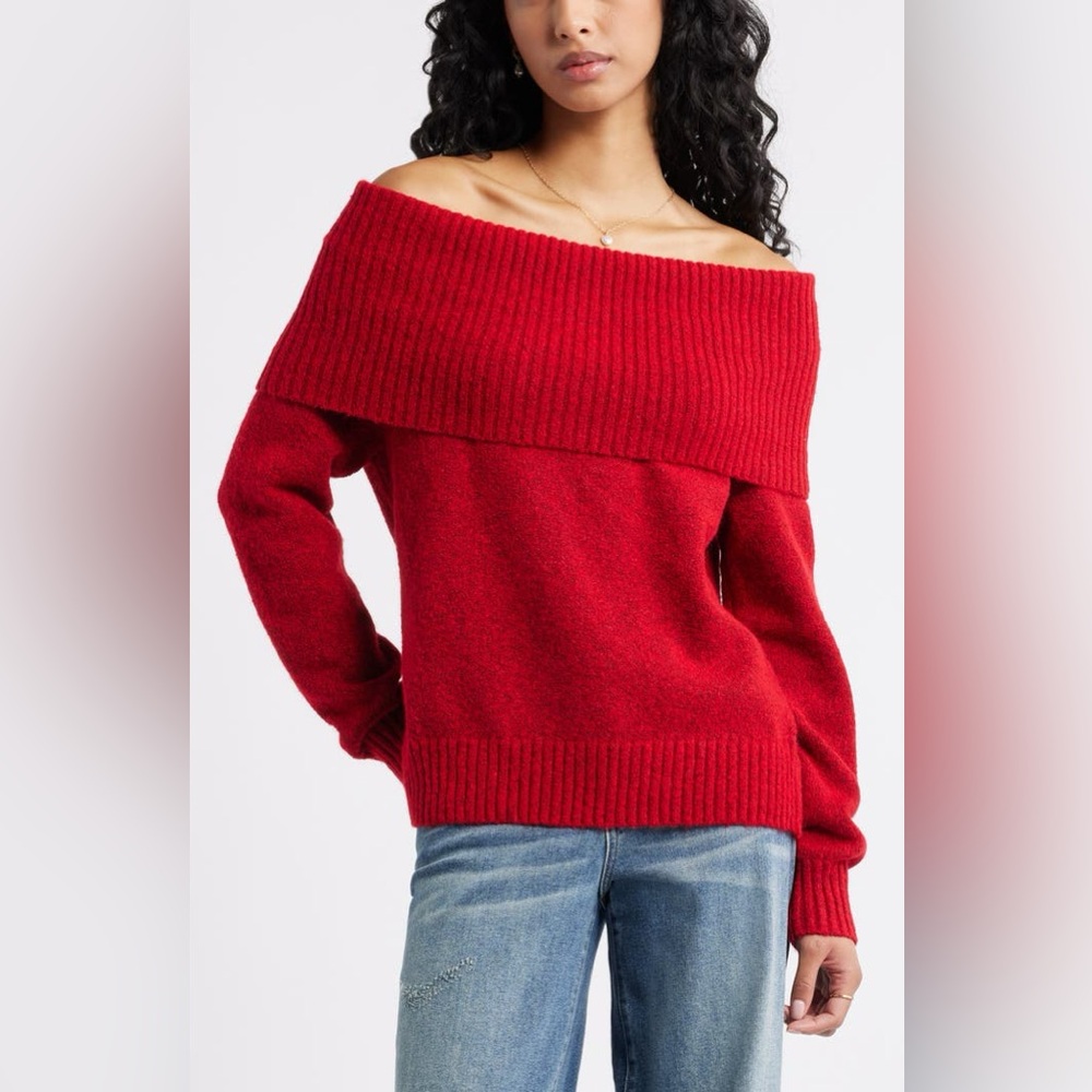 H&M Wool Blend Off-Shoulder Sweater Cowl Neck Top Women’s Medium